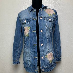 Lularoe Jaxon Embroidered Rose Denim Jacket